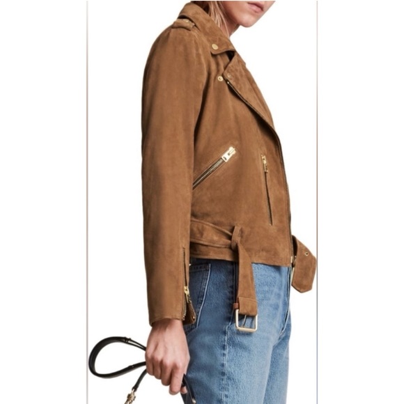 AllSaints Balfern suede moto leather jacket brown NWT - Picture 3 of 9